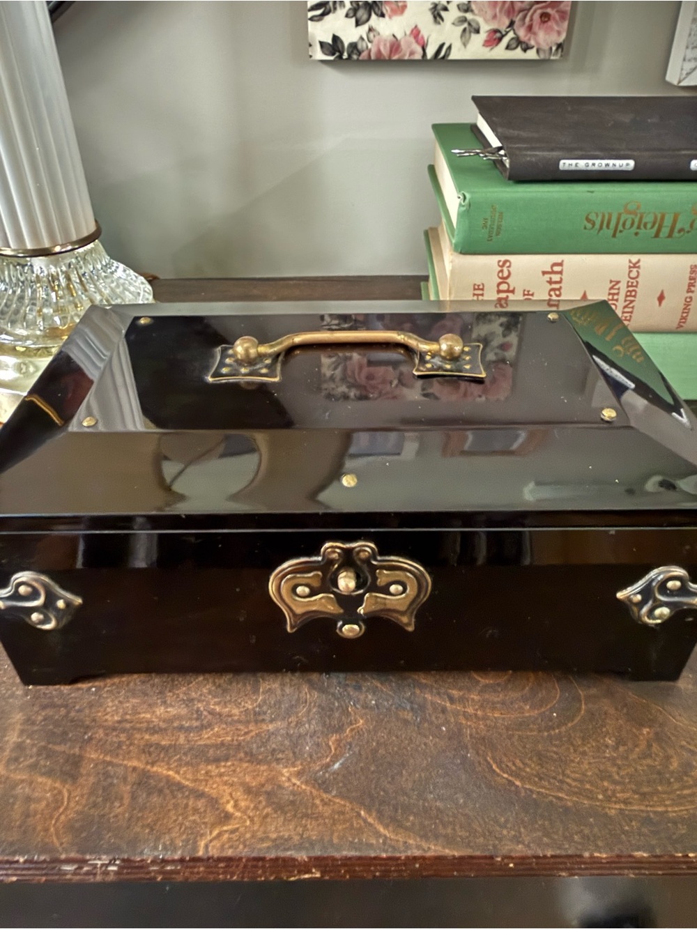 Black Decorative Soviet Music Box with Brass Hardware